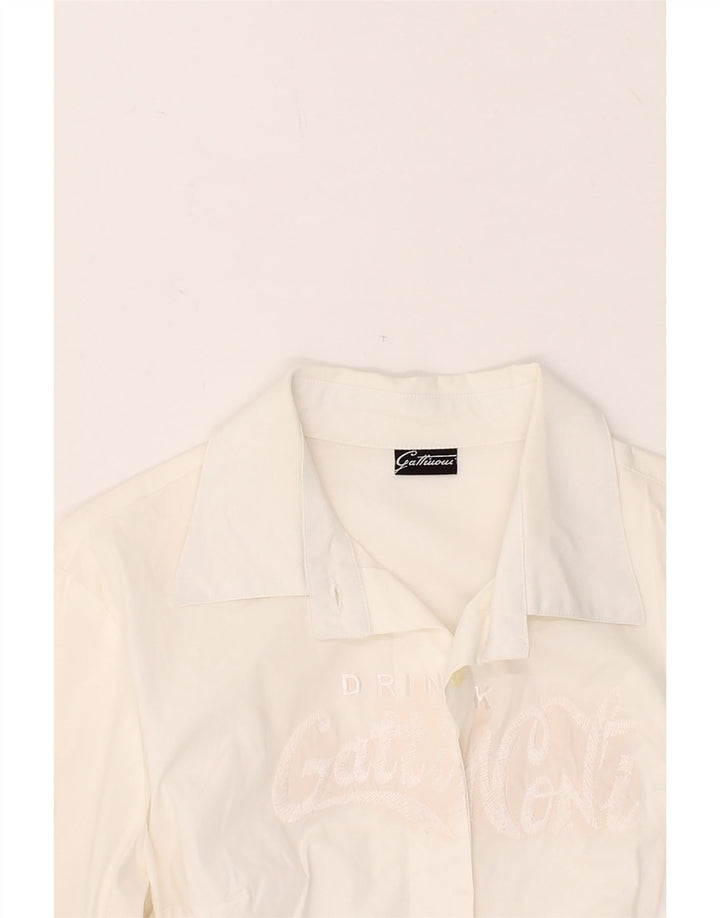 GATTINONI Womens Graphic Shirt UK 14 Medium White Vintage Gattinoni and Second-Hand Gattinoni from Messina Hembry 