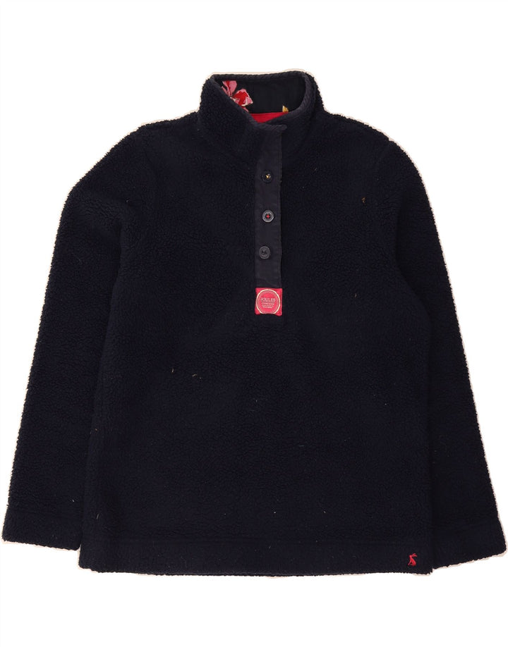 JOULES Womens Button Neck Fleece Jumper UK 12 Medium Navy Blue Polyester Vintage Joules and Second-Hand Joules from Messina Hembry 