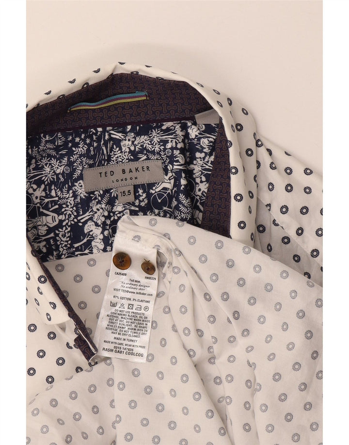Ted Baker Mens Shirt Size 15 1/2 Medium White Geometric Cotton