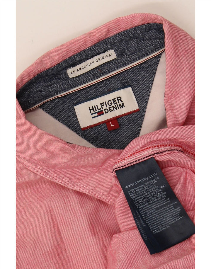TOMMY HILFIGER Mens Shirt Large Pink Cotton Vintage Tommy Hilfiger and Second-Hand Tommy Hilfiger from Messina Hembry 