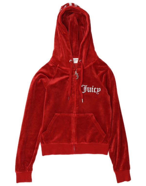 Juicy Couture Womens Oversized Graphic Zip Hoodie Sweater UK 2 2XS Red