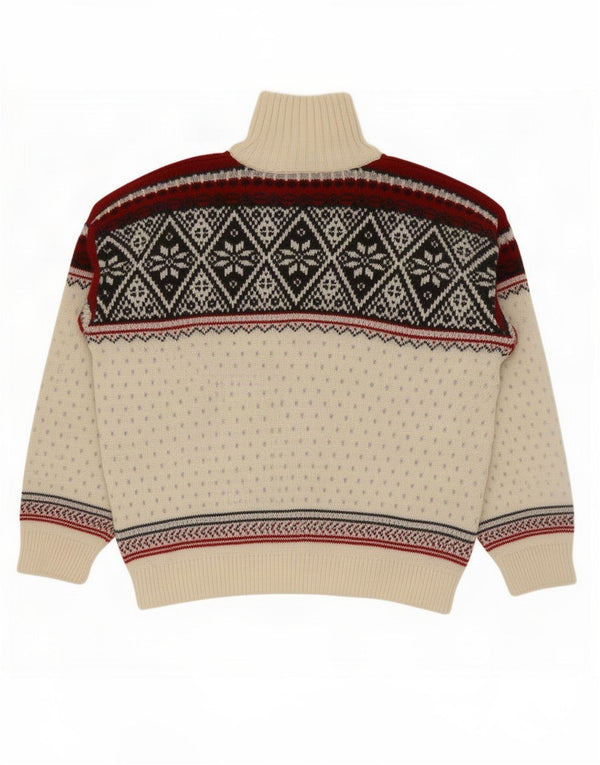 Campagnolo Mens Zip Neck Jumper Sweater Large Off White Fair Isle Wool