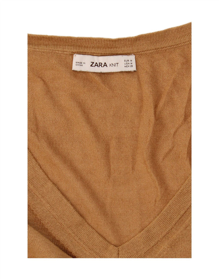 Zara Womens Oversized V-Neck Jumper Sweater UK 14 Medium Brown