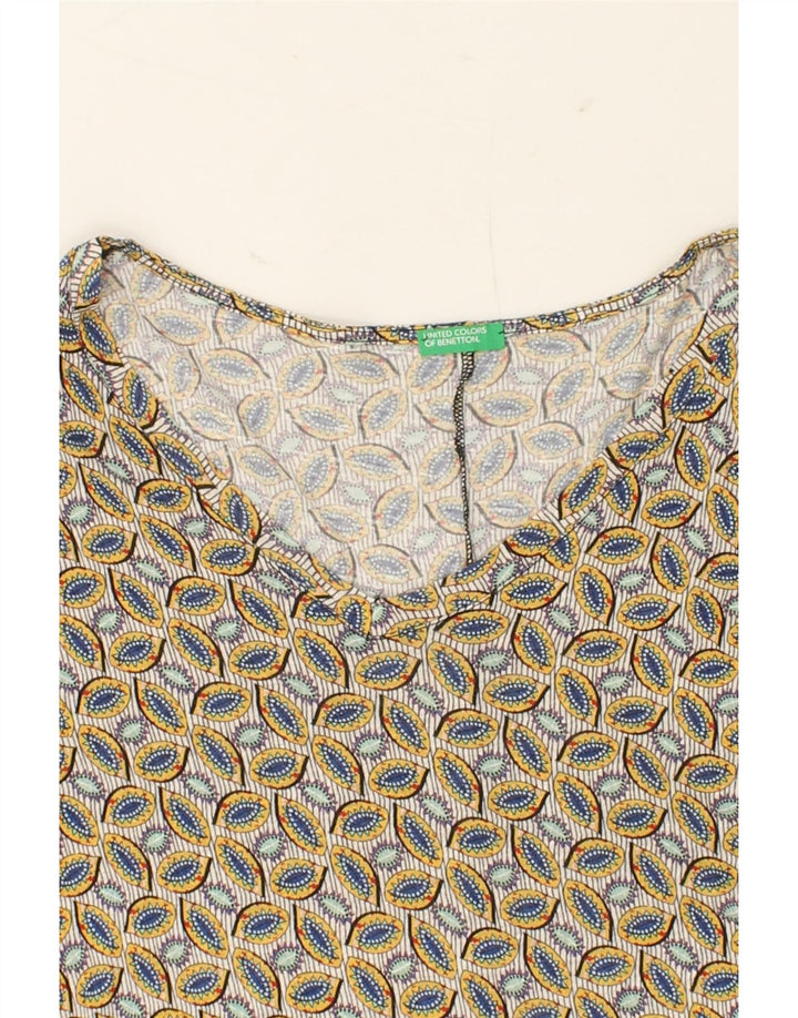 BENETTON Womens Abstract Pattern Batwing Blouse Top UK 10 Small Yellow Vintage Benetton and Second-Hand Benetton from Messina Hembry 