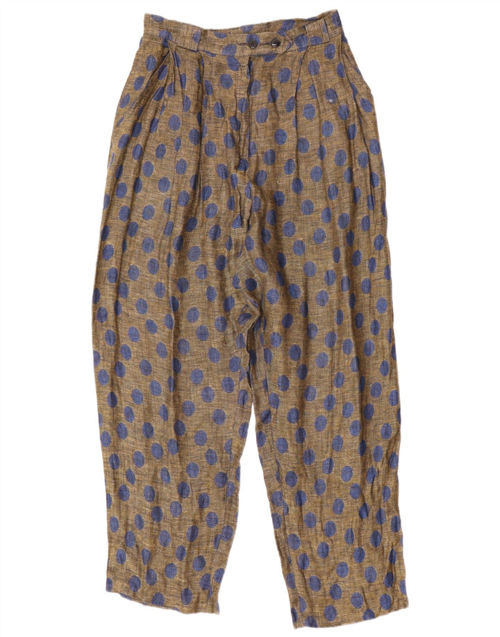 VINTAGE Womens Loose Fit Casual Trousers W26 L29 Beige Polka Dot Linen