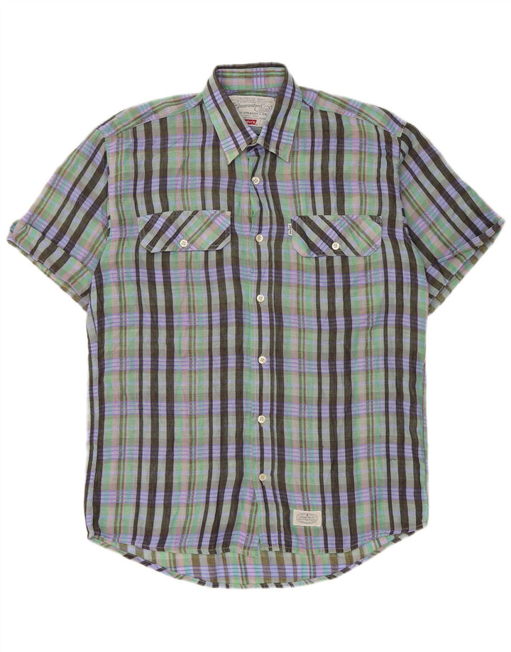 Levi's Mens Short Sleeve Shirt Large Green Plaid