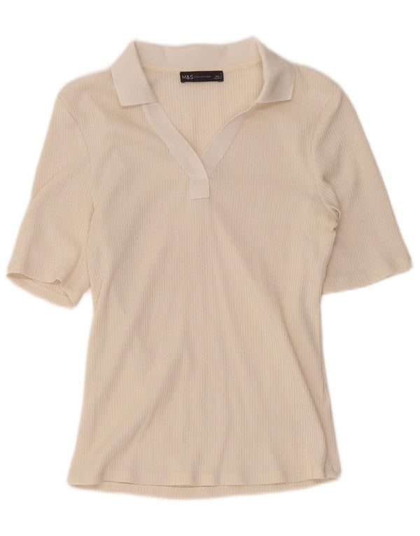 Marks & Spencer Womens Polo Shirt UK 12 Medium Beige Polyester