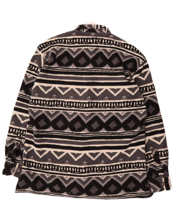 Vintage Mens Overshirt Fleece Shirt Large Grey Geometric