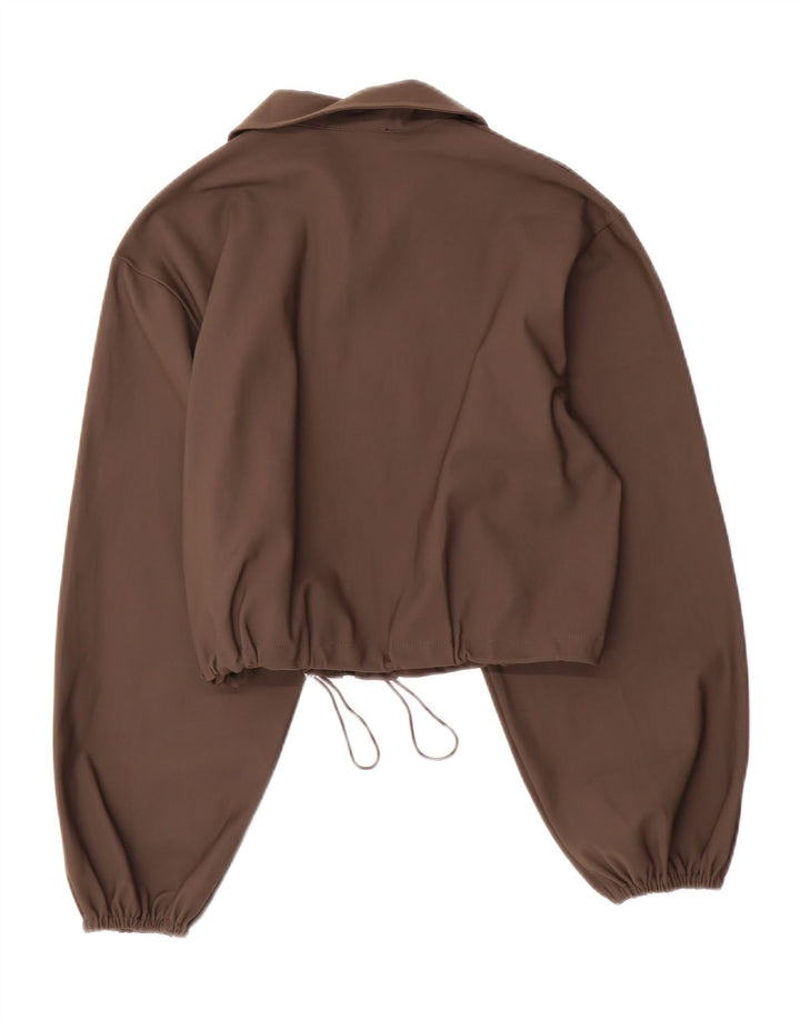 Zara Womens Crop Bomber Jacket UK 10 Small Brown Polyamide