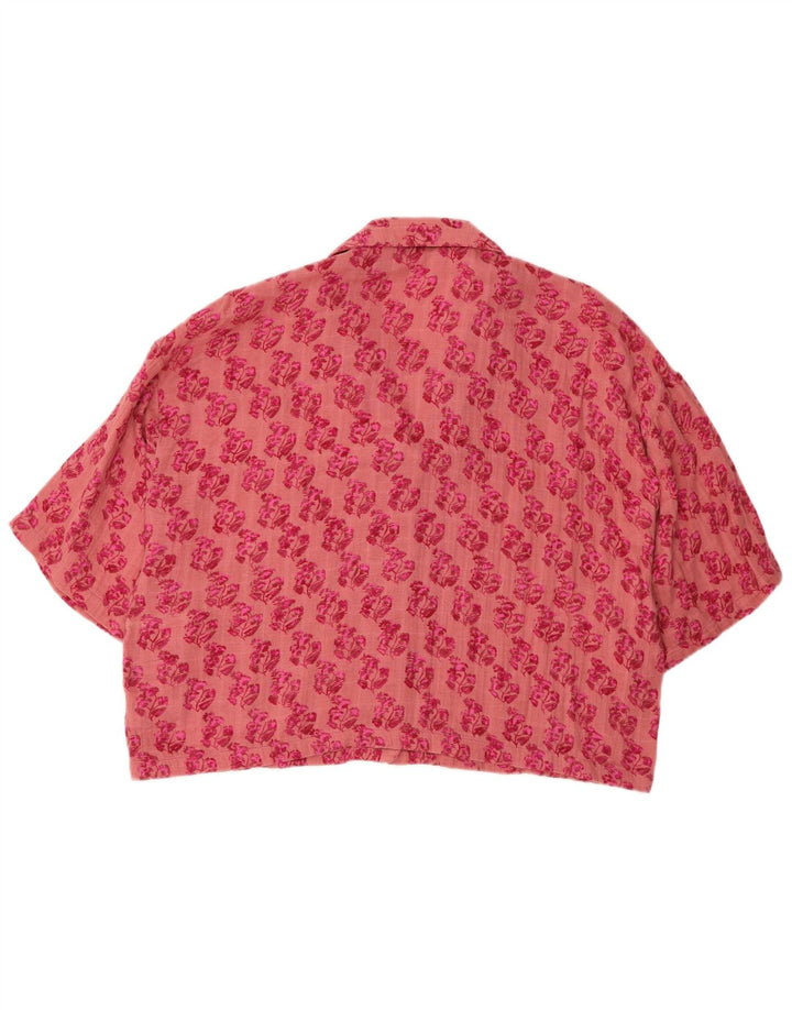 Zara Womens Oversized Short Sleeve Shirt Blouse UK 14 Medium Pink Floral