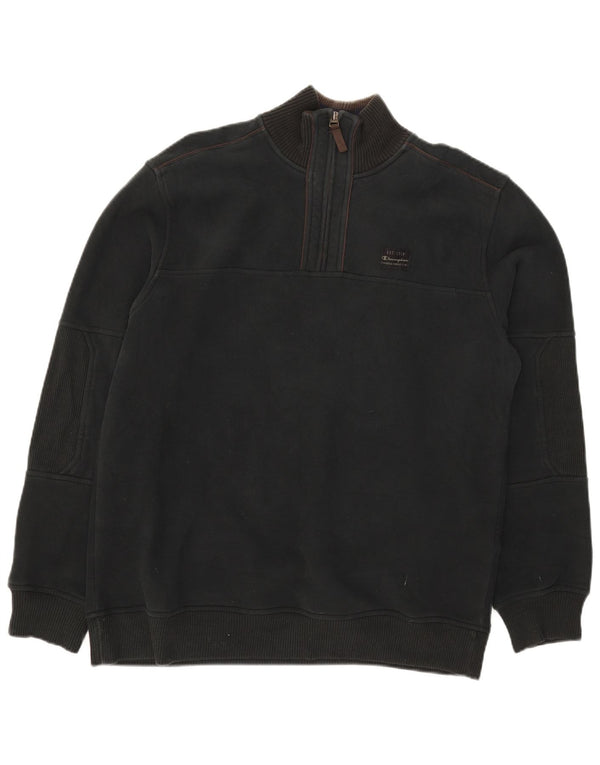 Champion Mens Zip Neck Sweatshirt Jumper XL Black Cotton