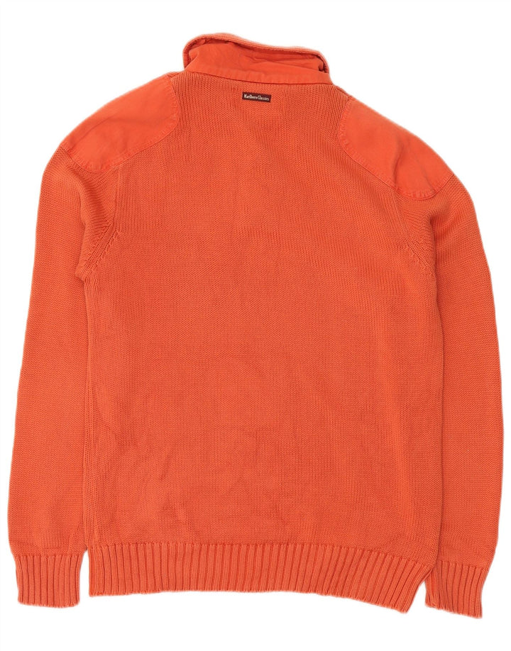 Marlboro Classics Mens Button Neck Jumper Sweater Large Orange Cotton