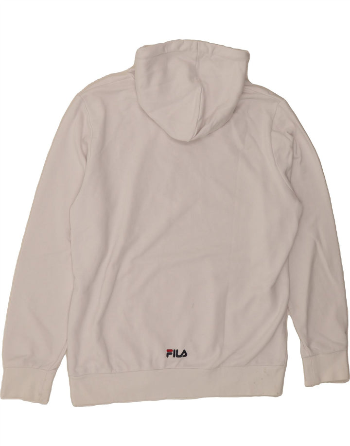 FILA Mens Graphic Hoodie Jumper Medium White Cotton Vintage Fila and Second-Hand Fila from Messina Hembry 