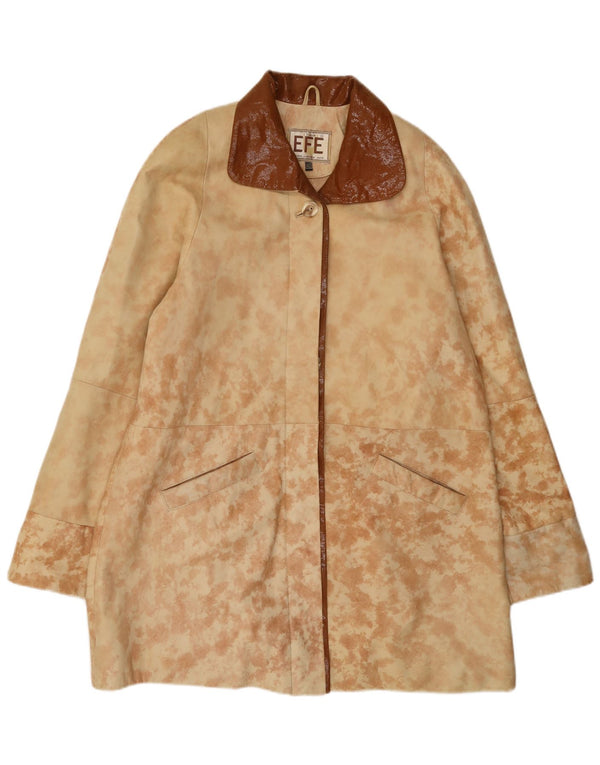Vintage Womens Oversized Leather Coat EU 40 Medium Beige Tie Dye Leather
