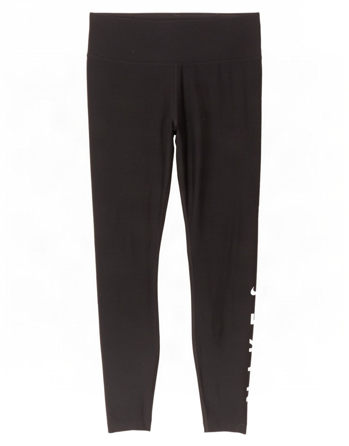 Nike Womens Dri Fit Graphic Leggings UK 14 Medium Black Polyester
