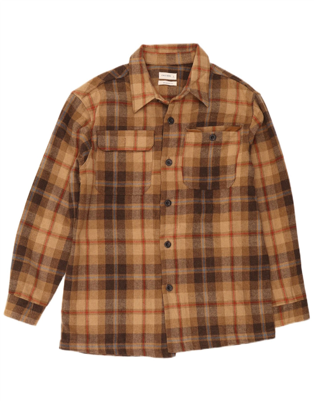 Calliope Mens Relaxed Fit Flannel Shirt Large Brown Check Polyester