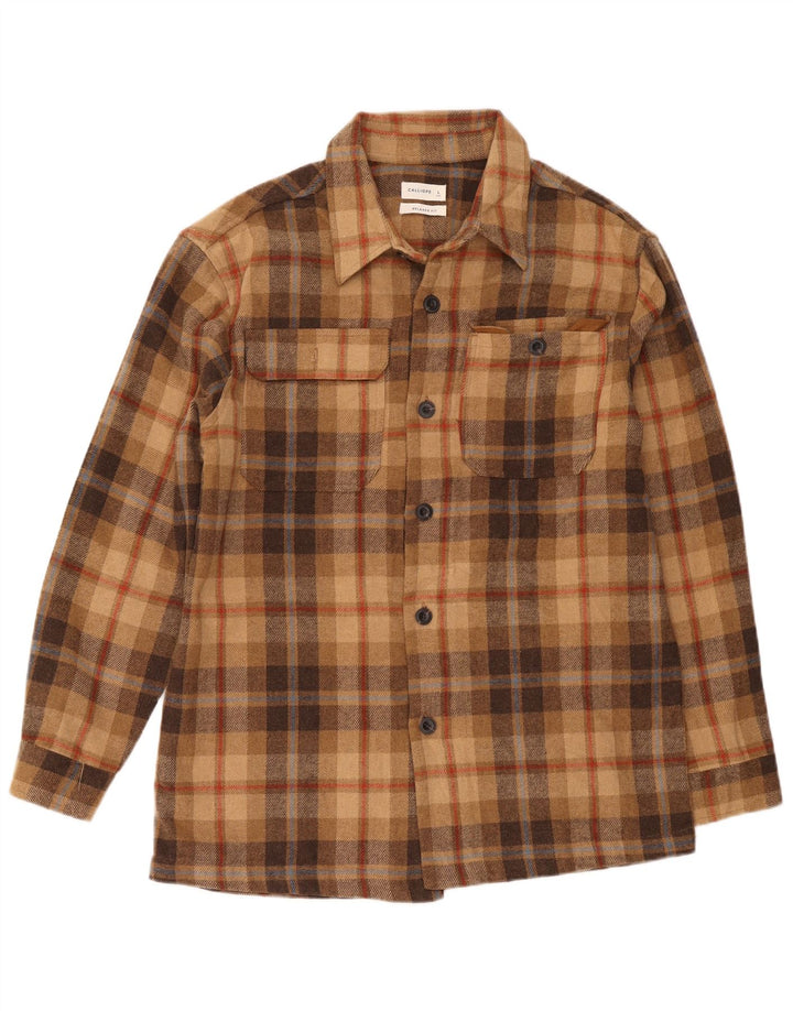 Calliope Mens Relaxed Fit Flannel Shirt Large Brown Check Polyester