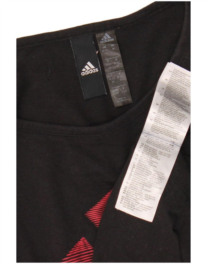 ADIDAS Womens Crop Graphic T-Shirt Top UK 12/14 Medium Black Cotton