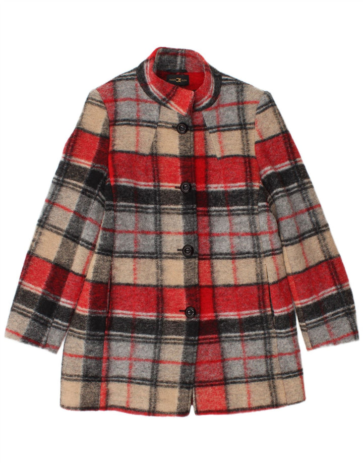 Eugen Klein Womens Overcoat UK 10 Small Multicoloured Check Wool