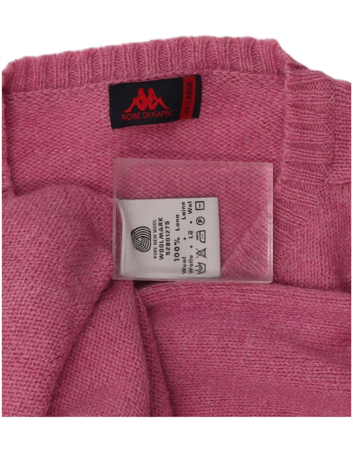 KAPPA Mens V-Neck Jumper Sweater 2XL Pink Wool