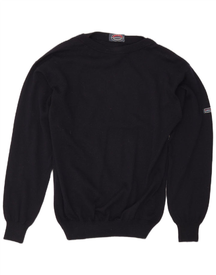 VINTAGE Mens Boat Neck Jumper Sweater Medium Navy Blue