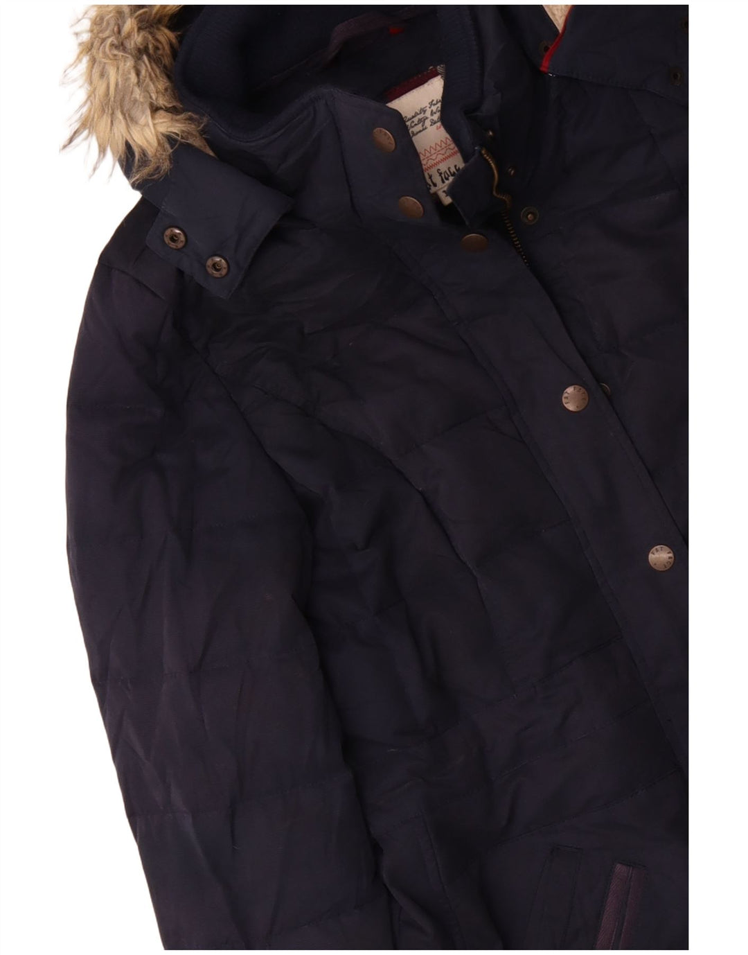 Fat Face Womens Hooded Parka Jacket UK 12 Medium Navy Blue Polyester Winter