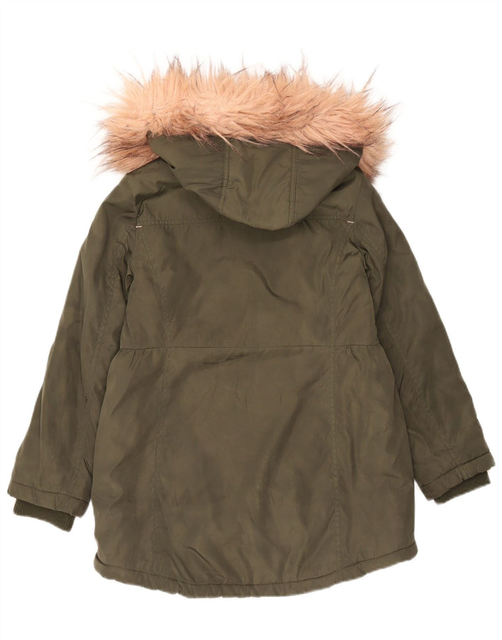 MICHAEL KORS Girls Hooded Parka Jacket 7-8 Years Khaki Polyester