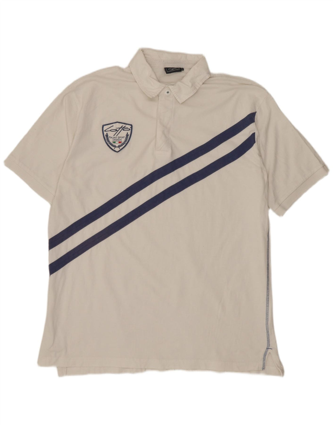 LOTTO Mens Polo Shirt XL White Striped Cotton