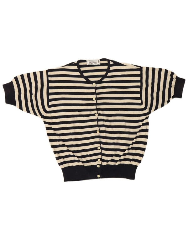 Burton Womens Short Sleeve Cardigan Sweater UK 10 Small Navy Blue Striped