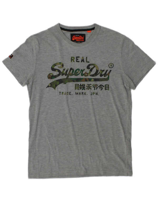 SUPERDRY Mens Graphic T-Shirt Top Medium Grey Cotton