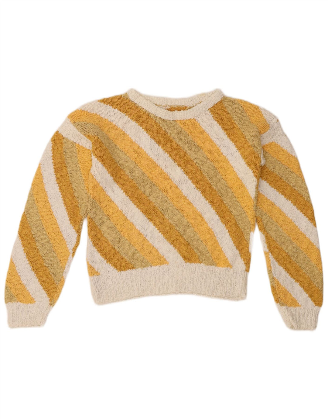 VINTAGE Womens Crop Boat Neck Jumper Sweater UK 8 Small Yellow Striped