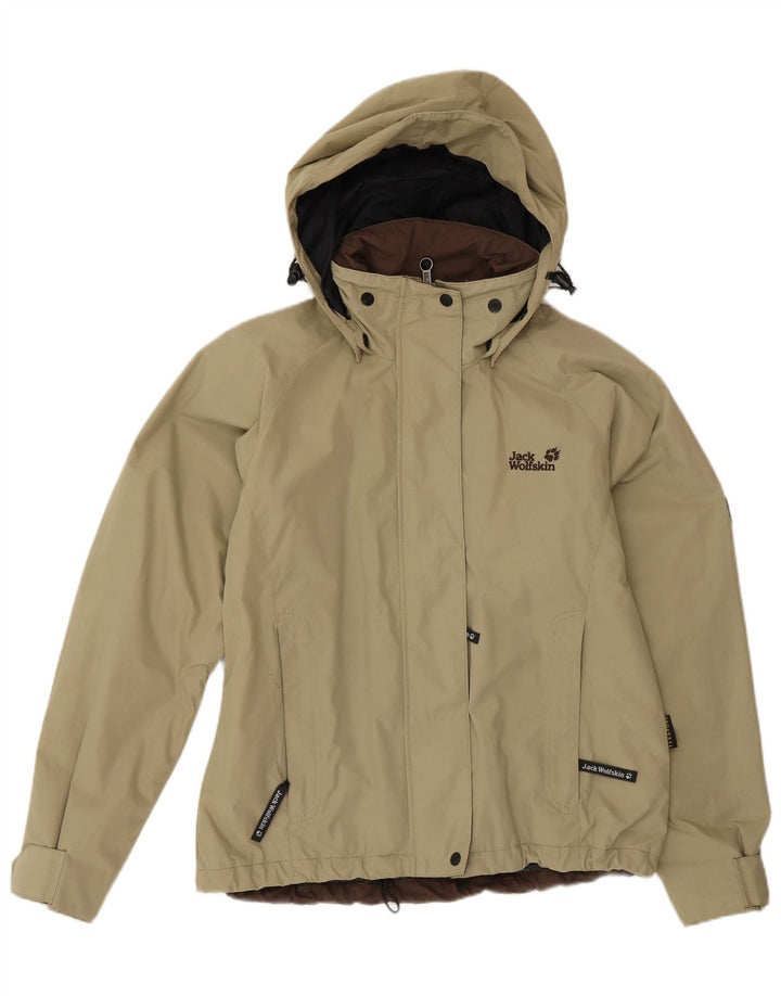 Jack Wolfskin Womens Hooded Rain Jacket UK 12 Medium  Beige Polyester