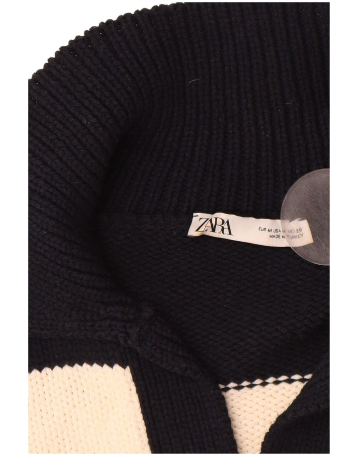 ZARA Womens Oversized Polo Neck Jumper Sweater UK 14 Medium Black Striped