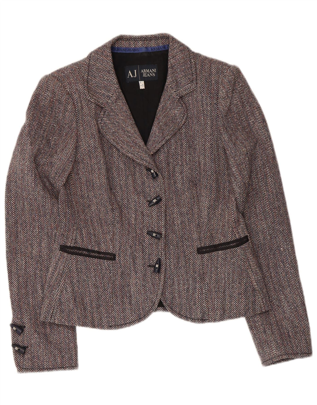 ARMANI JEANS Womens 4 Button Blazer Jacket IT 42 Medium Grey Herringbone