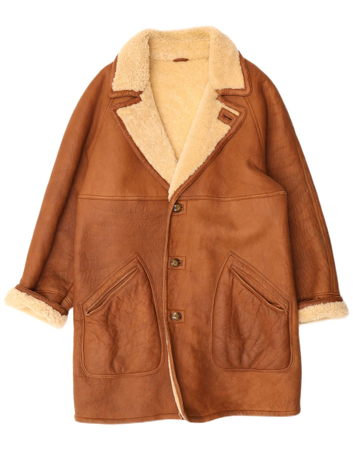 Vintage Mens Shearling Jacket UK 38 Medium Brown Leather Classic