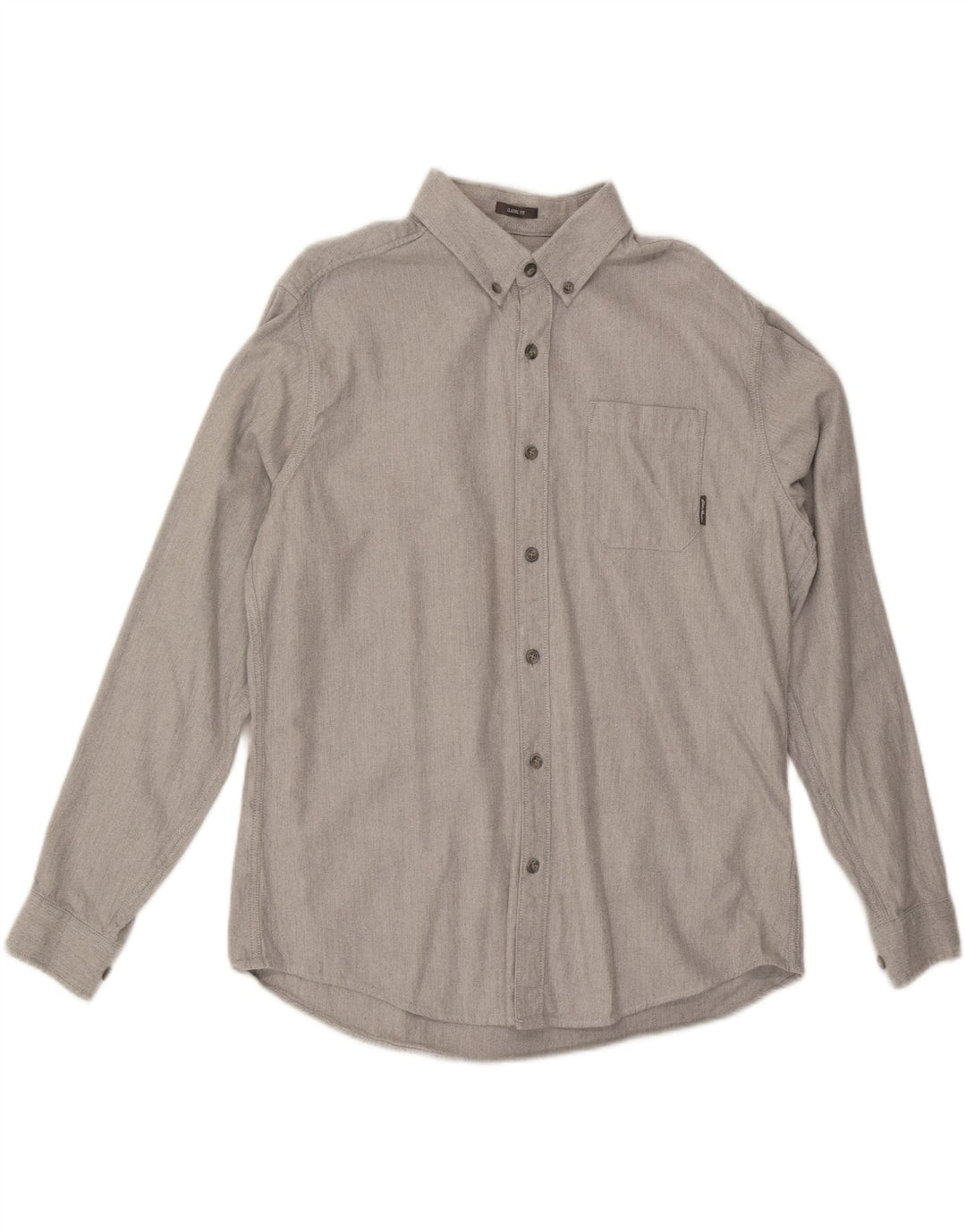 EDDIE BAUER Mens Classic Fit Shirt Large Grey Herringbone Cotton Vintage Eddie Bauer and Second-Hand Eddie Bauer from Messina Hembry 