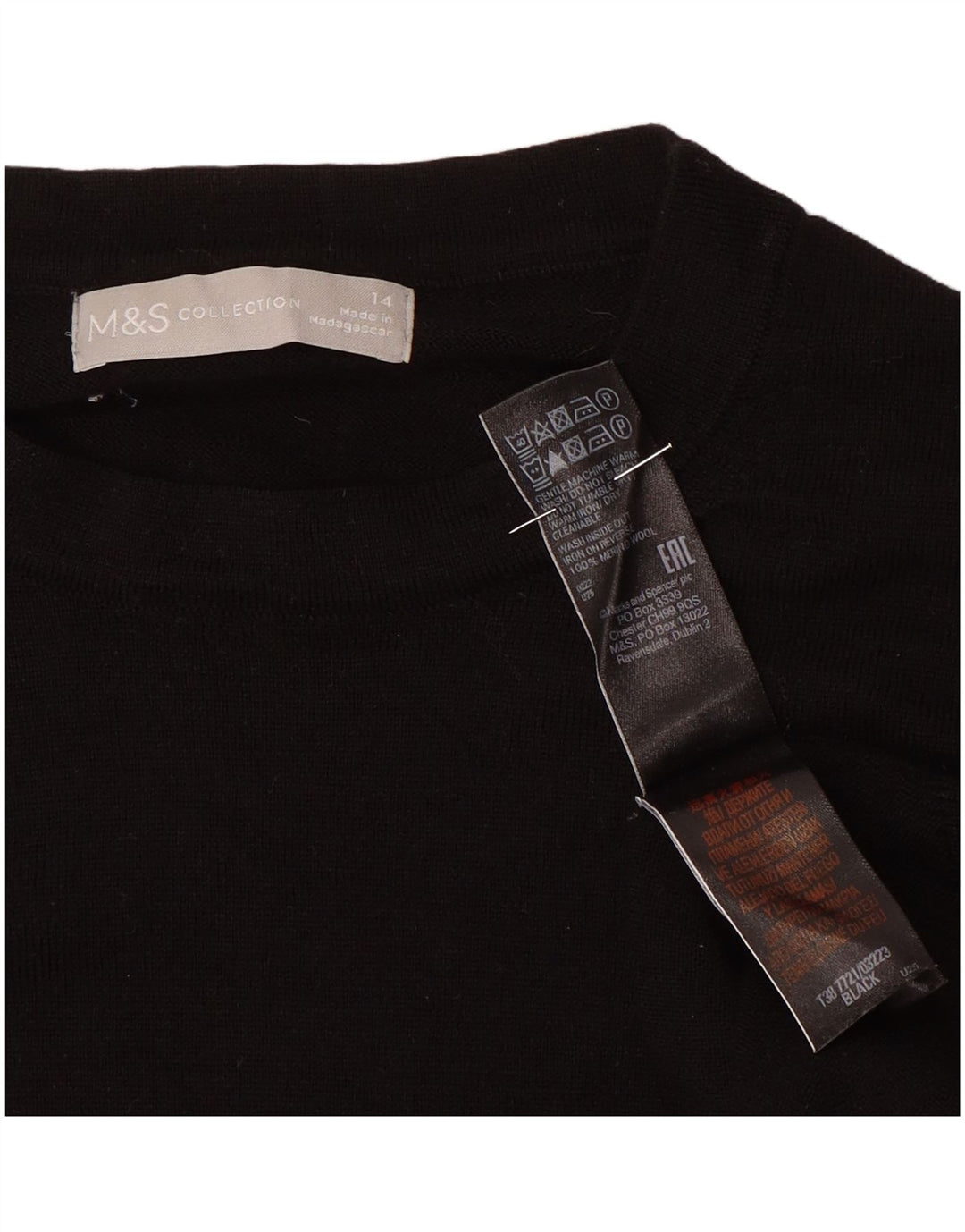 Marks & Spencer Womens Crew Neck Jumper Sweater UK 14 Large  Black Wool