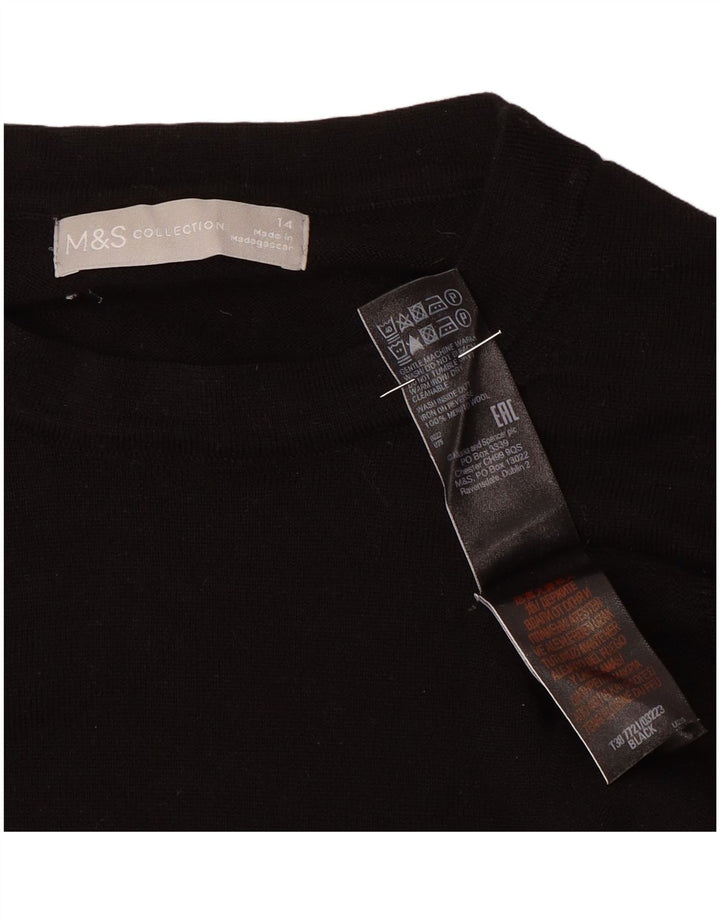 Marks & Spencer Womens Crew Neck Jumper Sweater UK 14 Large  Black Wool