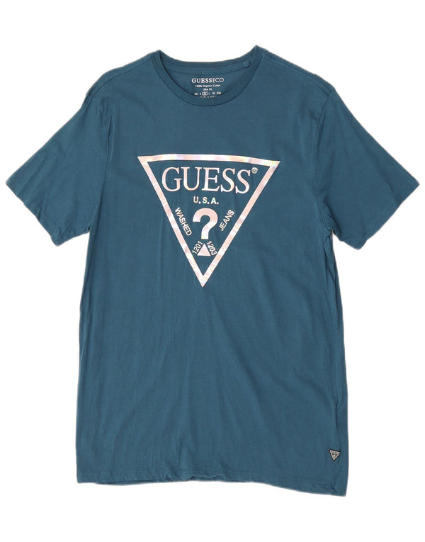 Guess Womens Slim Fit Graphic T-Shirt Top UK 14 Medium Blue Cotton