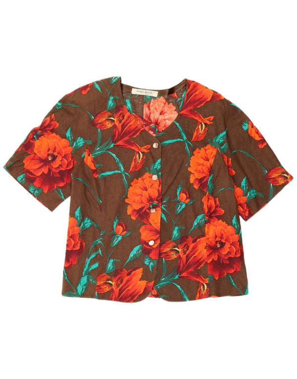 Marina Rinaldi Womens Short Sleeve Shirt Blouse Size 27 Large Brown Floral