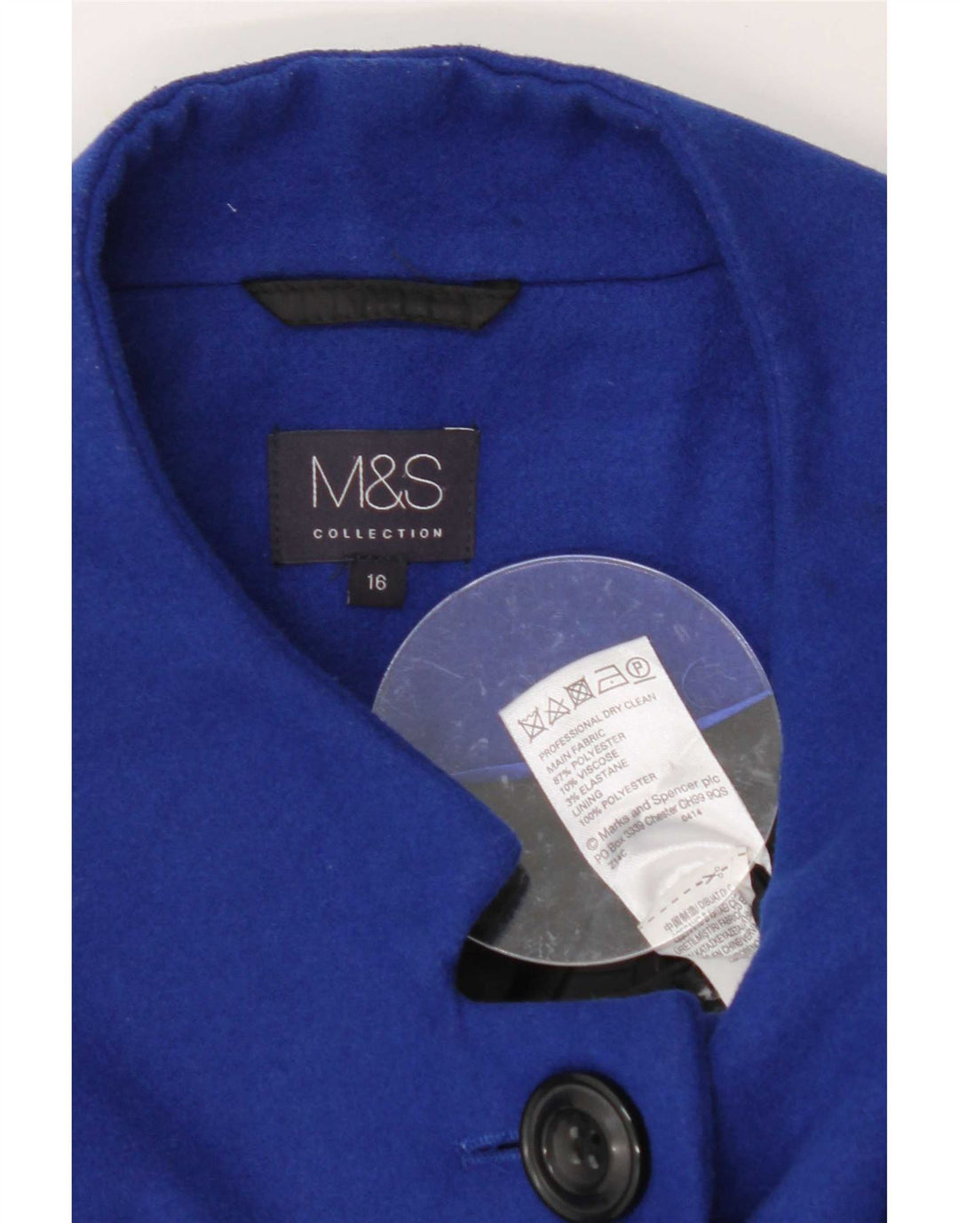 Marks & Spencer Womens Overcoat UK 16 Large Blue Polyester