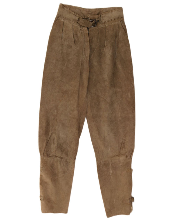 Vintage Womens Pegged Suede Trousers EU 36 Small W26 L27 Beige Leather