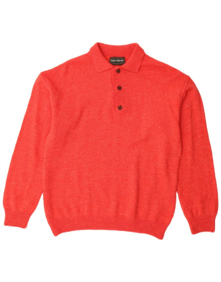 Viky Tricot Mens Polo Neck Jumper Sweater Medium Red Wool