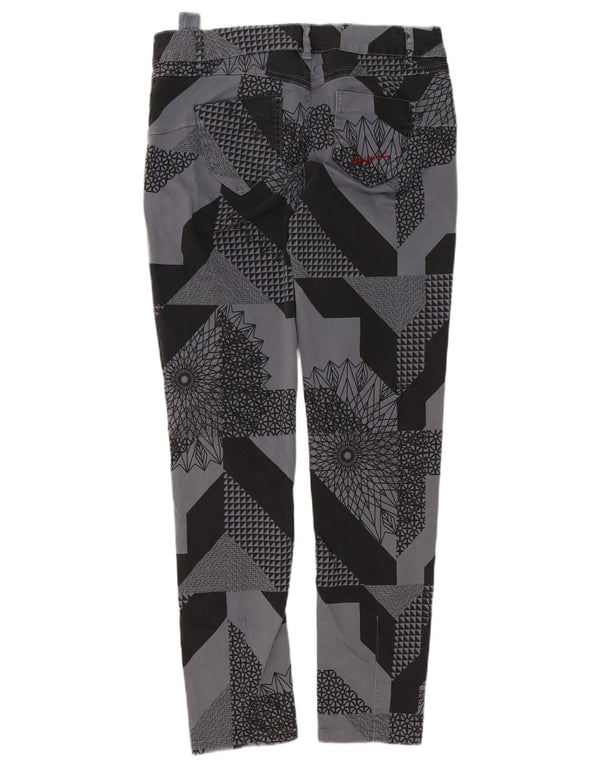 Desigual Womens Slim Casual Trousers W32 L29 Grey Patchwork Cotton