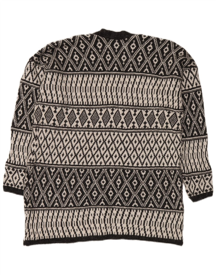 M&CO Womens Open Cardigan Sweater UK 14 Medium Grey Argyle/Diamond Acrylic