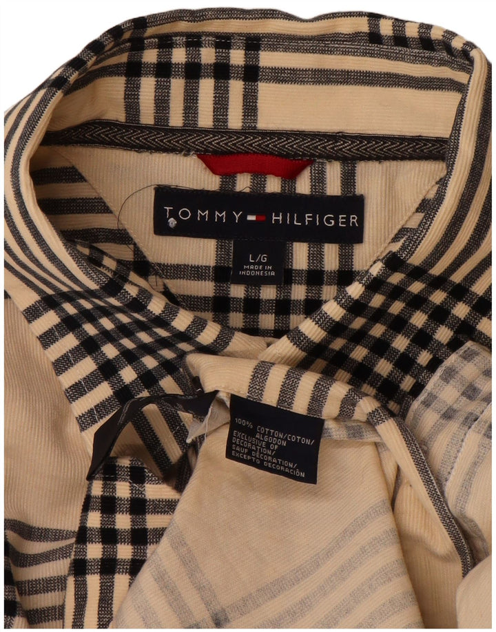 TOMMY HILFIGER Mens Shirt Large Beige Plaid Cotton