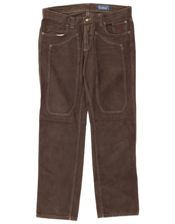 Jeckerson Mens Straight Casual Trousers W36 L31 Brown Cotton
