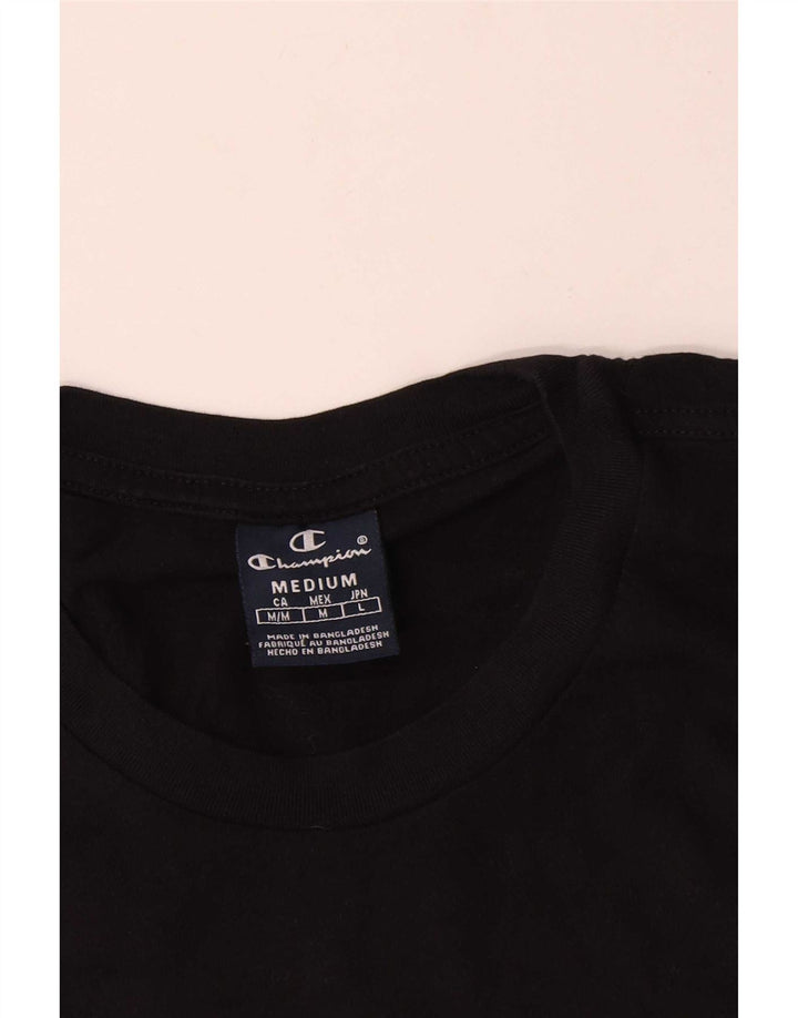 Champion Mens Graphic T-Shirt Top Medium Black Cotton