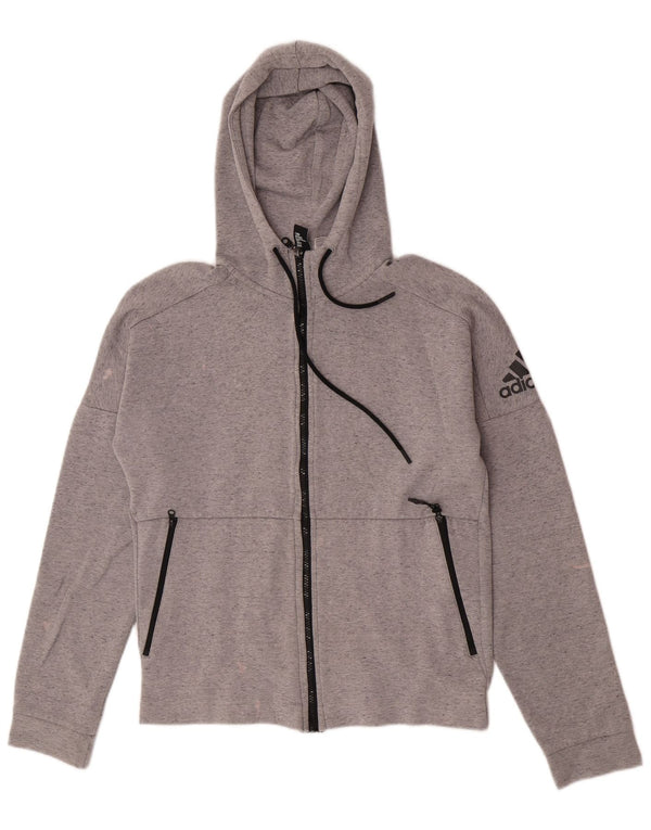 Adidas Womens Graphic Zip Hoodie Sweater UK 10 Small Grey Cotton