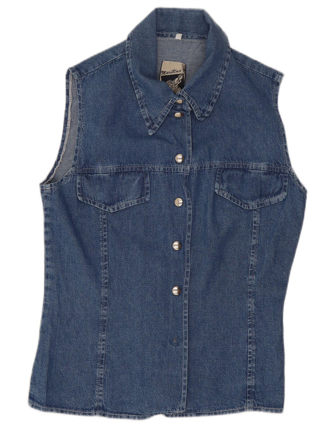 Vintage Womens Sleeveless Denim Shirt UK 10 Small Blue